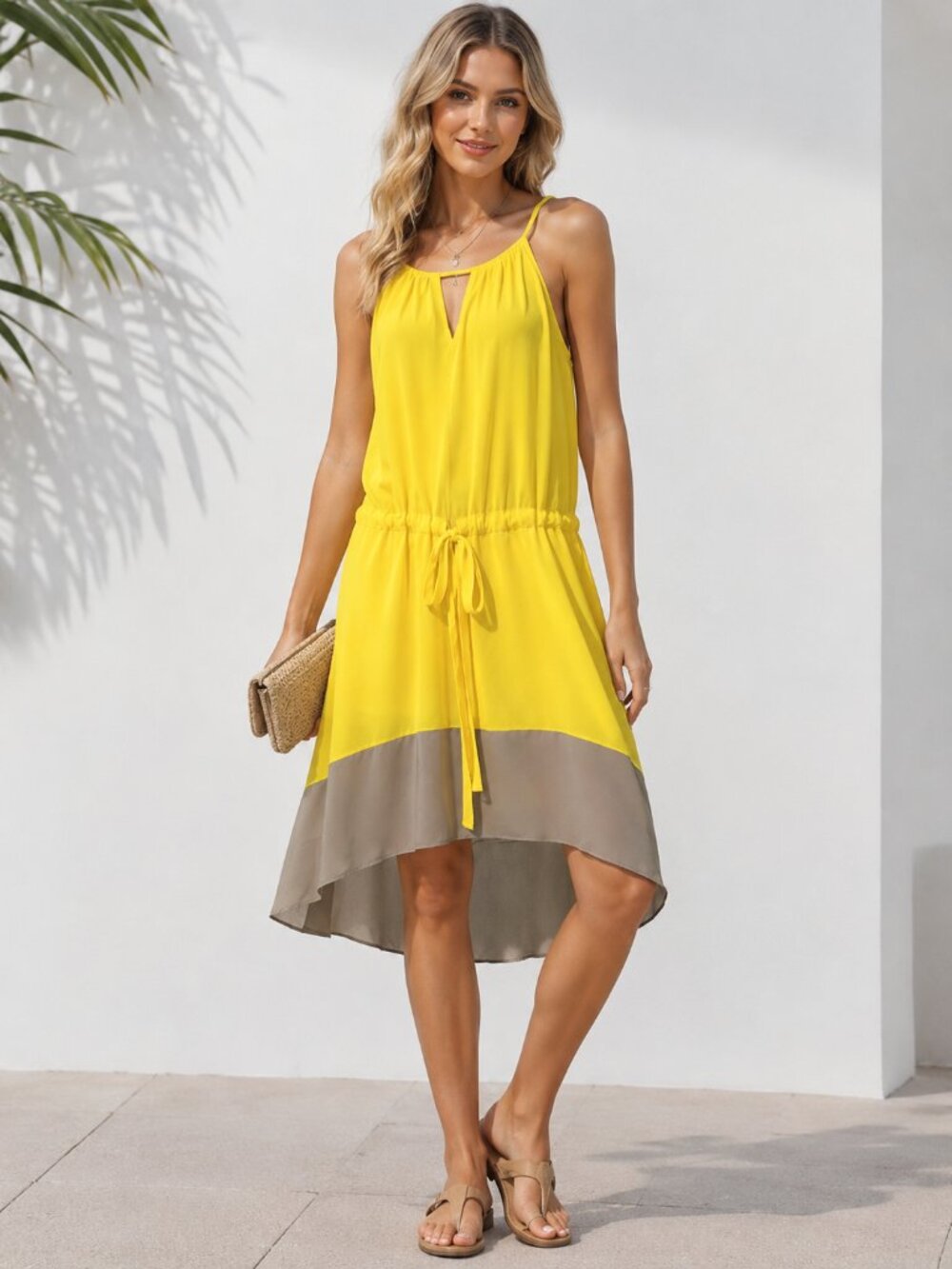NWT Bar III yellow & tan midi dress, size small